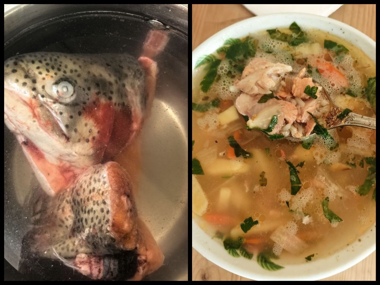 Уха из форели с рисом.