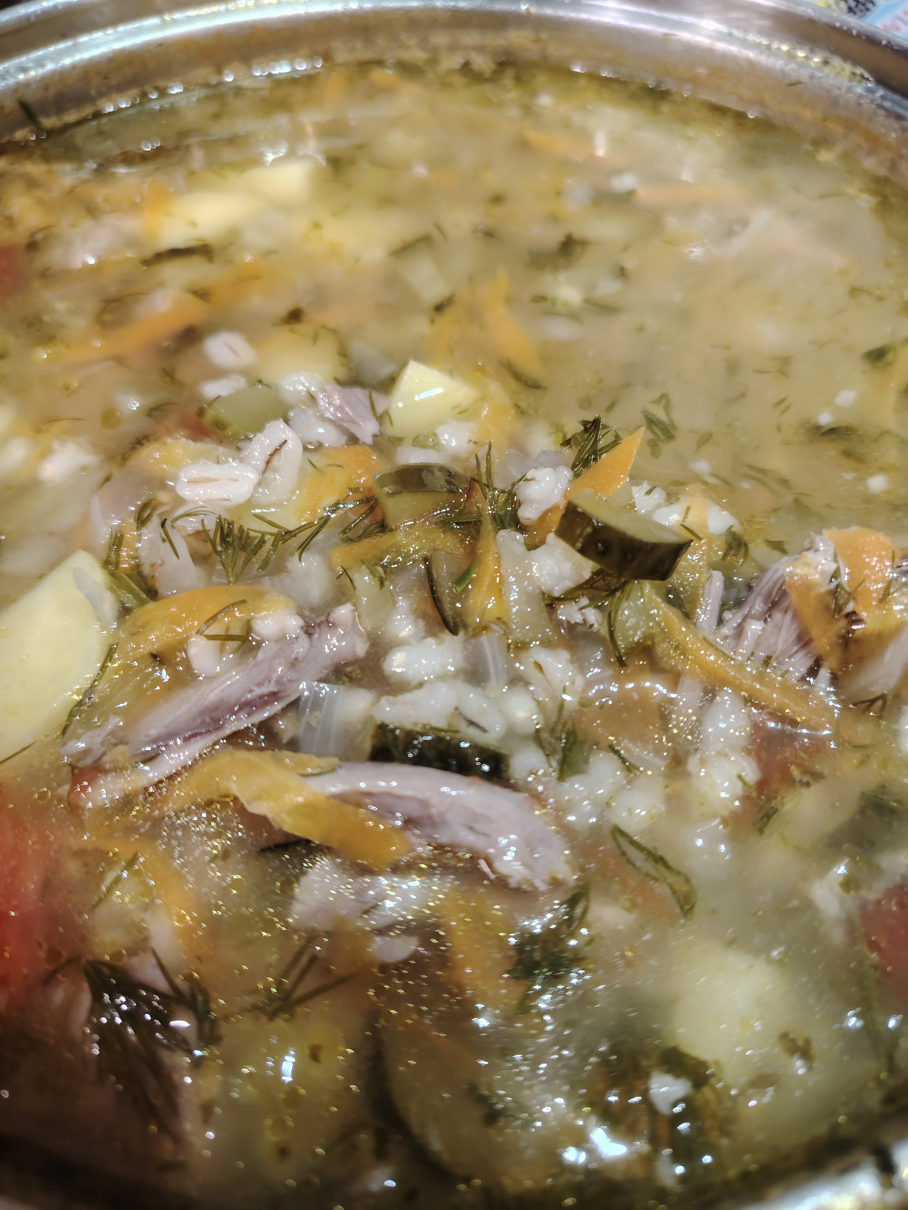 Суп рассольник на бульоне из индейки